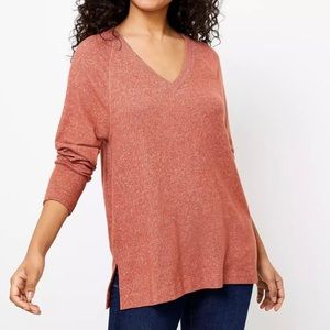 Loft rib trim v neck long sleeve tee top small